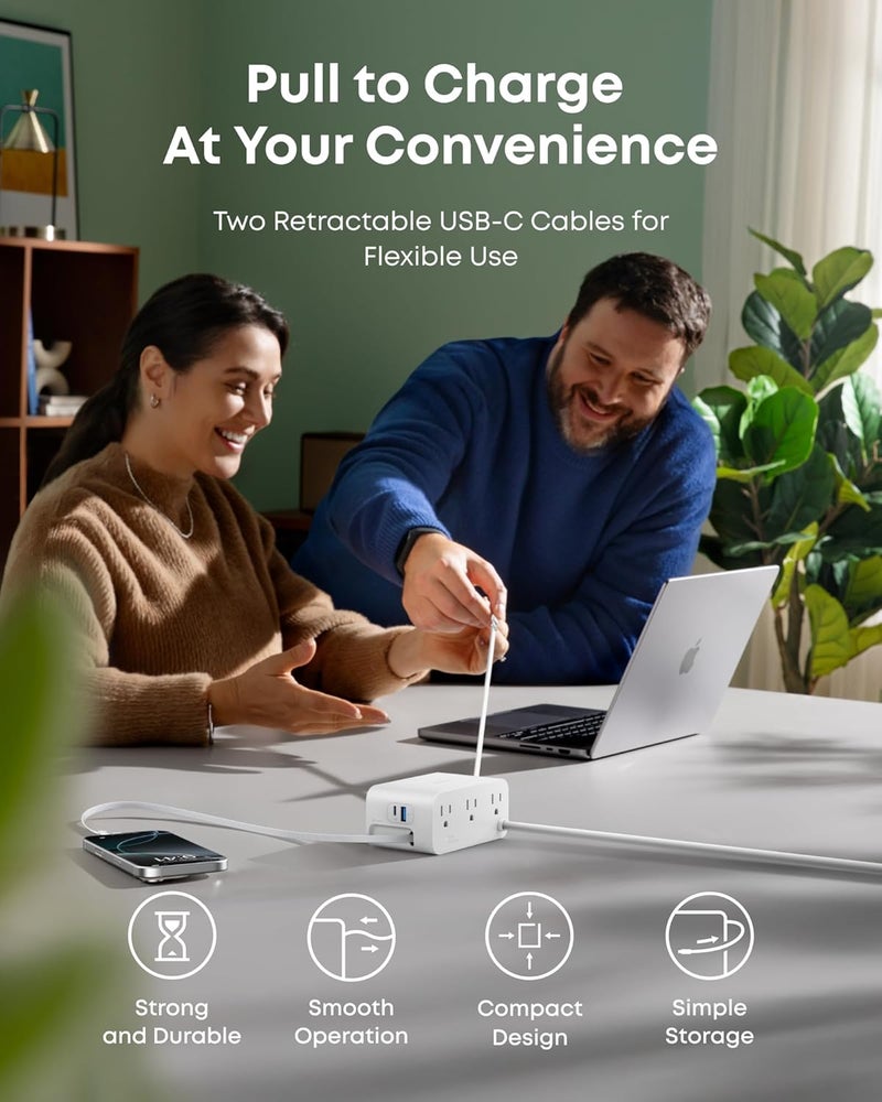 Anker Nano Charging Station, 7-in-1 USB-C Power Strip for iPhone 16, 2.3 ft InstaCord Retractable Cable, 3 USB-C, 1 USB-A, 3 AC, 100W Desktop Fast Charging for MacBook, Home, Office(Non-Battery) - Image 4